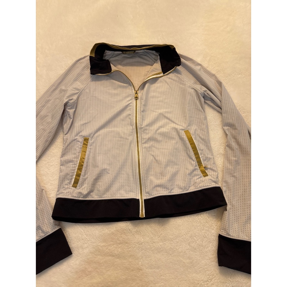 Lululemon Perforated Mesh Full Zip Jacket Gray Gold Black Size 8